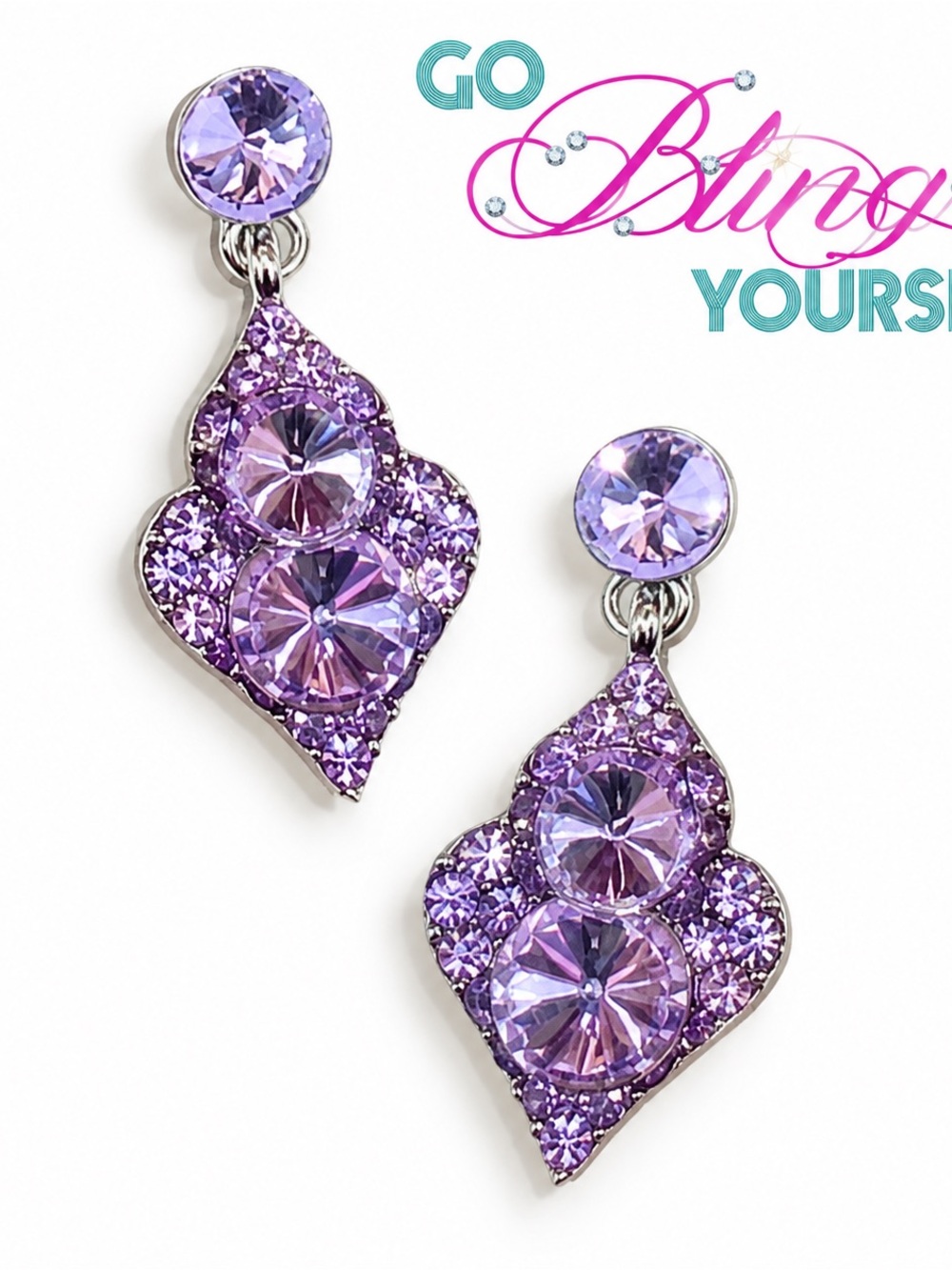 Custom Purple Crystal Drop Earrings - Sparkling Lilac Glam